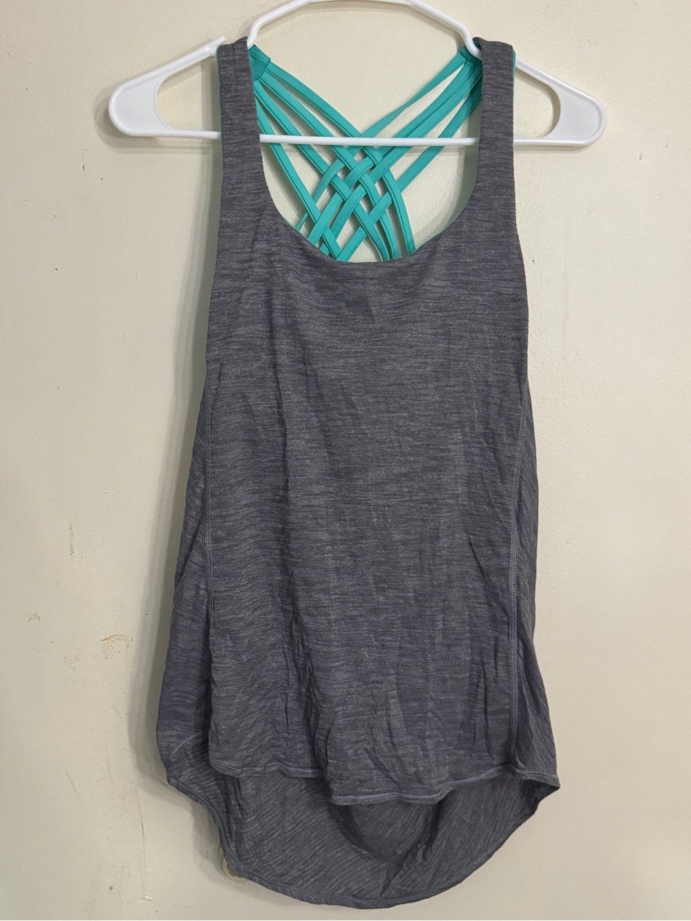 lululemon athletica Gray Tank with Teal Crisscross Back Straps